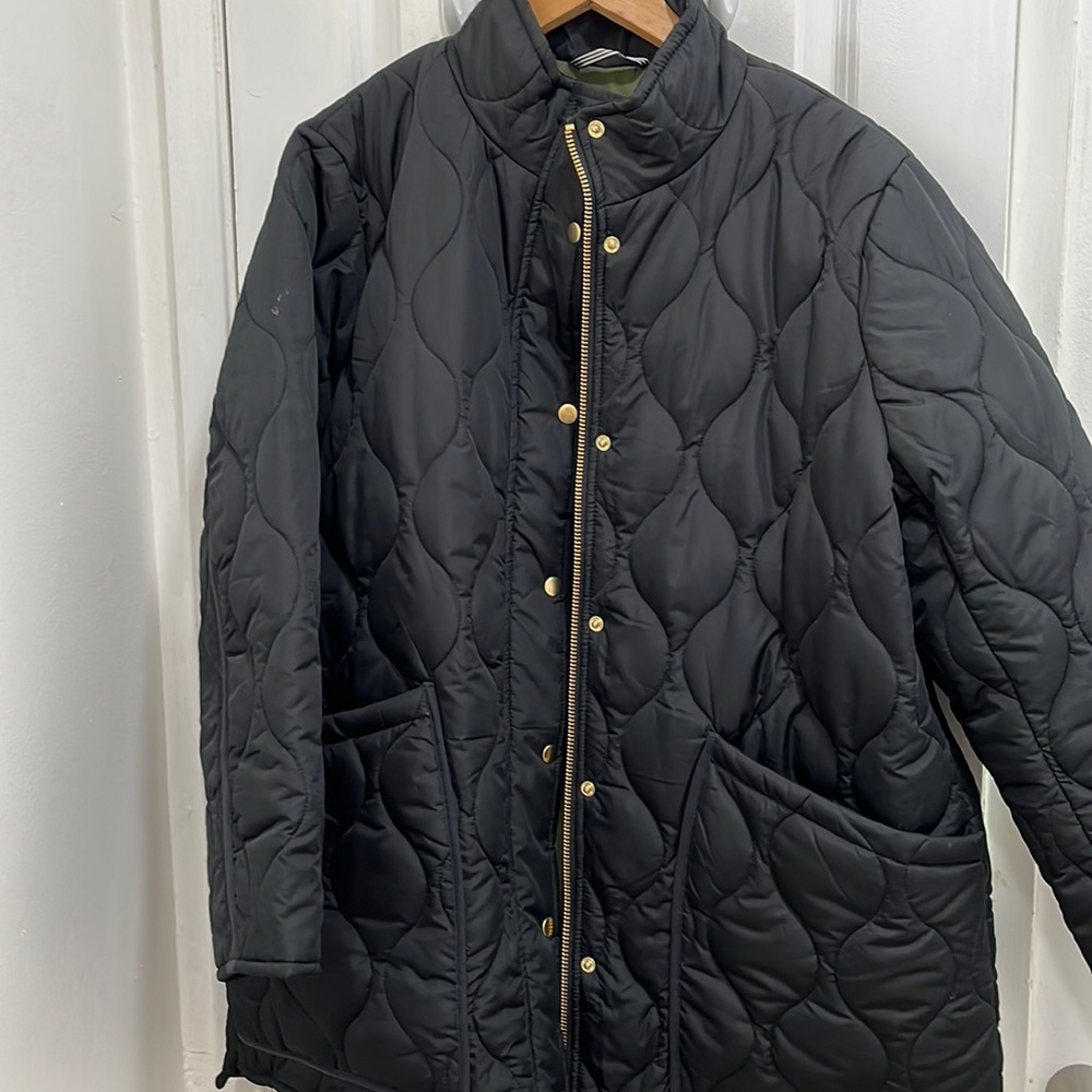 Black Quilted Long Jacket with Gold Hardware - Women
